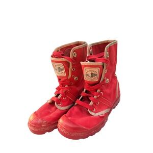 Palladium Womens Pampa Hi Boots Red Canvas Ankle Bootie US 6.5